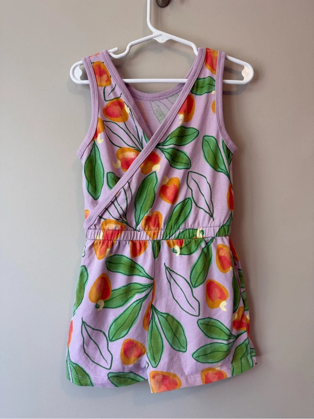 Tea Collection Floral Tank Romper Size 4 | Lavender Peach Fruit | VGUC